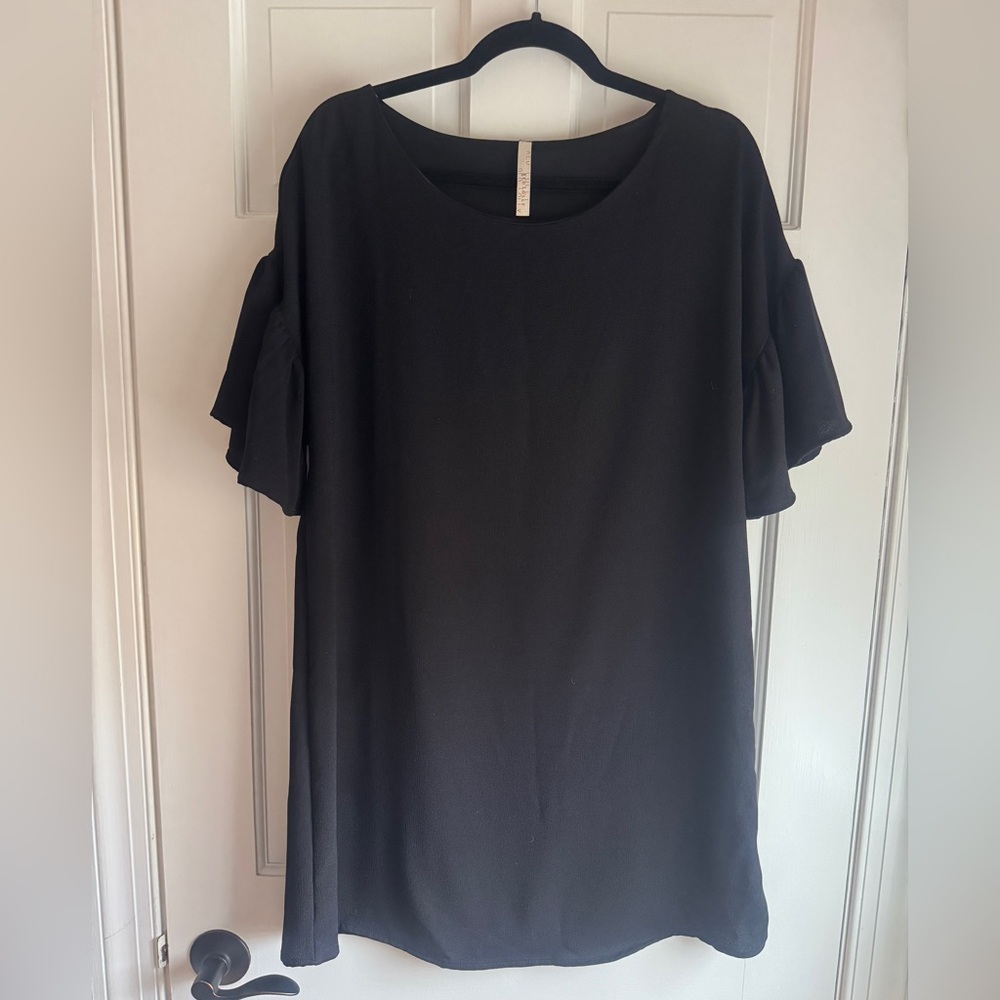 Red Lolly Elegant Black Ruffle Sleeve Mini Dress